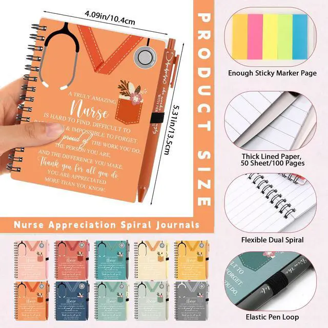 Alt view image 2 of 7 - CNA Week Gift Bulk Nursing Notebook with Sticky Note and Pen Set, Inspirational Thank You Nursing Spiral Journal Notepad for Nurse CNA Graduation(Morandi Colors,60 Sets)