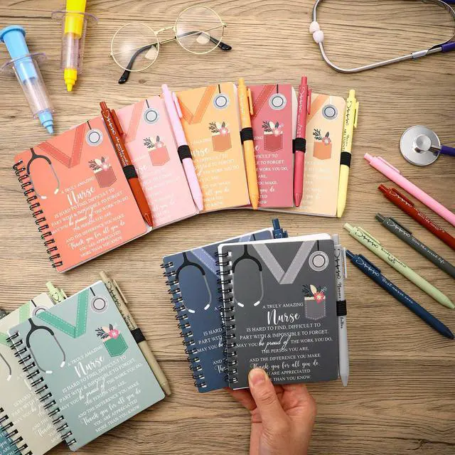 Alt view image 5 of 7 - CNA Week Gift Bulk Nursing Notebook with Sticky Note and Pen Set, Inspirational Thank You Nursing Spiral Journal Notepad for Nurse CNA Graduation(Morandi Colors,60 Sets)