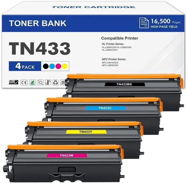 Main image of TN433 Toner Cartridge Set TN-433 MFC-L8900CDW TN 433 TN431 TN-431 TN 431 | Compatible for Brother MFC-l8900Cdw HL-L8360Cdw MFC l8900Cdw MFC-L8610Cdw HL-L8260Cdw HL-L8360Cdwt l8900Cdw Printer 4-Pack