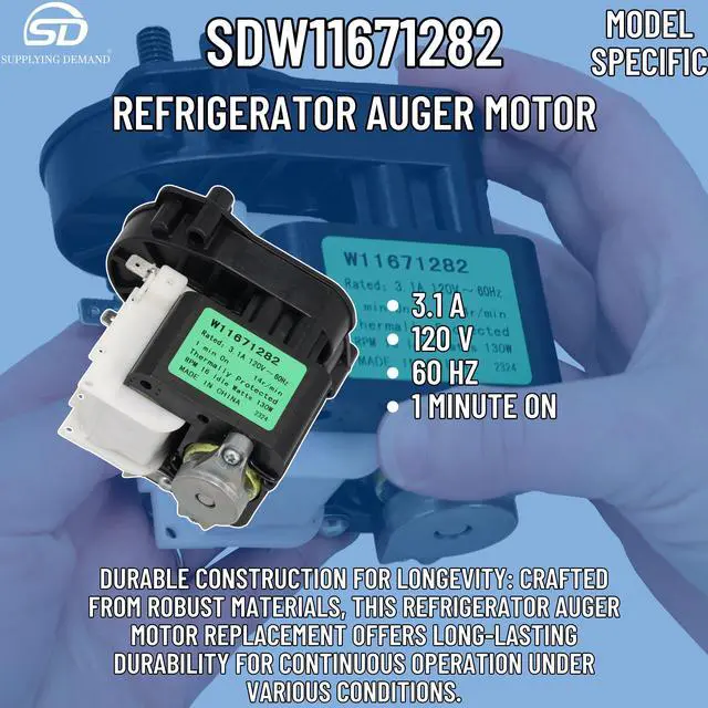 Alt view image 5 of 7 - W11671282 Refrigerator Auger Motor - Replaces W10309868, W11310391