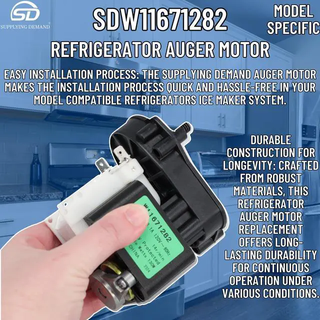 Alt view image 7 of 7 - W11671282 Refrigerator Auger Motor - Replaces W10309868, W11310391
