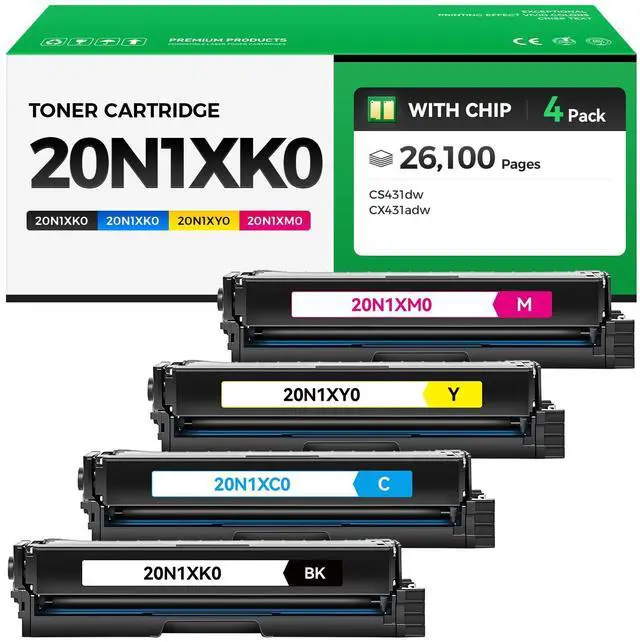 Main image of 20N1XK0 20N1XC0 20N1XM0 20N1XY0 Extra High-Yield Toner Cartridge Set 4-Pack with chip Replacement Compatible for Lexmark Color CS431 CX431 CS431dw CX431adw Laser Printer Ink Black Cyan Magenta Yellow