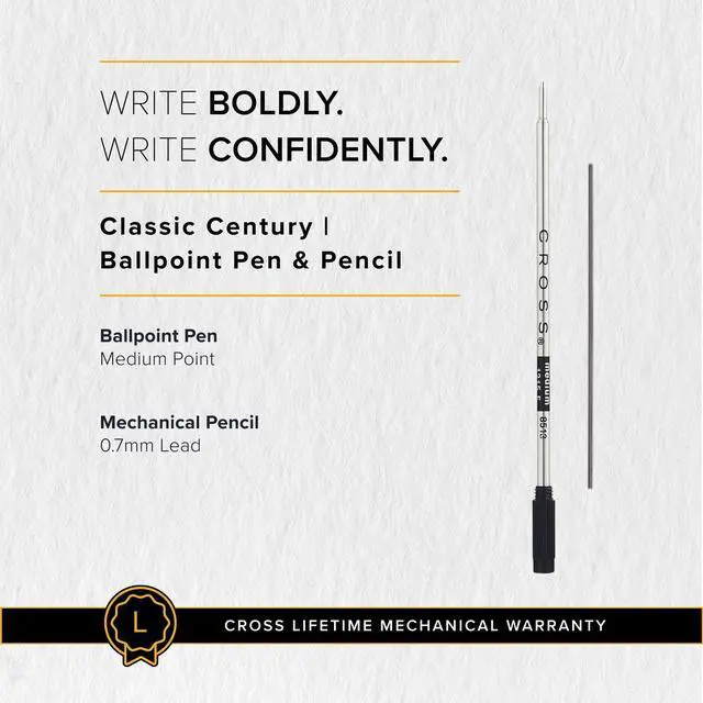 Alt view image 6 of 6 - Classic Century Classic Black Pen & Pencil Set - Writing Instrument Set for Effortless Writing & Everyday Notes - Ballpoint Pen & Mechanical Pencil - Slim Profile & Balanced Design - Gift-Ready
