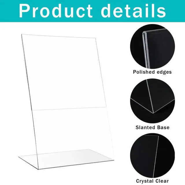 Alt view image 3 of 6 - 5 Pcs 11 x 17 Inch Acrylic Sign Holder Standing Slant Back Sign Holder Clear Plastic Table Top Transparent Display Stand for Workers Teachers Office Menu Picture Flyer Pamphlet Supplies