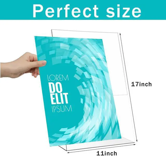 Alt view image 2 of 6 - 5 Pcs 11 x 17 Inch Acrylic Sign Holder Standing Slant Back Sign Holder Clear Plastic Table Top Transparent Display Stand for Workers Teachers Office Menu Picture Flyer Pamphlet Supplies