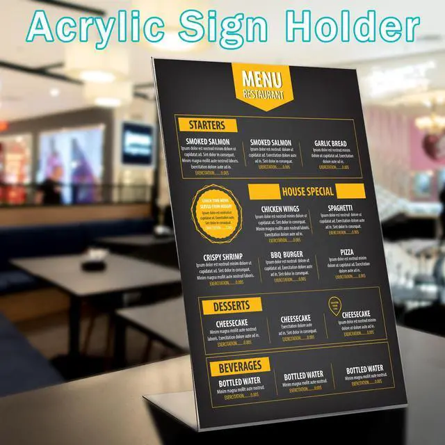 Alt view image 4 of 6 - 5 Pcs 11 x 17 Inch Acrylic Sign Holder Standing Slant Back Sign Holder Clear Plastic Table Top Transparent Display Stand for Workers Teachers Office Menu Picture Flyer Pamphlet Supplies