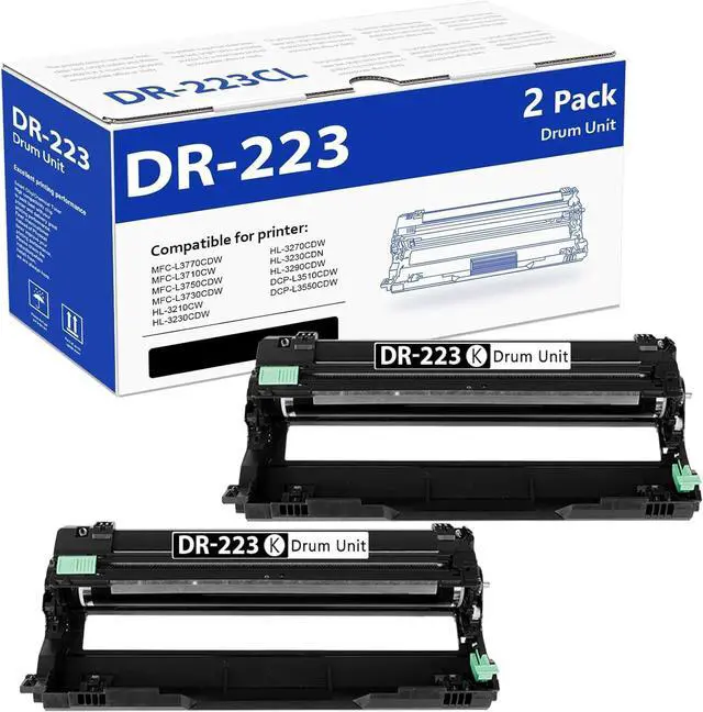 Main image of 2 Pack DR223CL DR 223CL Black Drum Unit High Yield Replacement for Brother DR223CL DR223 DR-223 Drum Unit MFC-L3770CDW MFC-L3750CDW MFC-L3710CW HL-L3230CDW HL-L3290CDW Printer (No Toner)