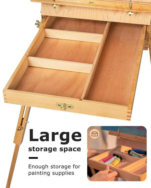Alt view image 5 of 6 - Beechwood French Easel with Shoulder Strap, Holds Canvas up to 34" | Adjustable, Palette, Level Instrument, Scale Leg, Outdoor & Indoor, Tabletop & Floor Use for Professional & Beginner Artists
