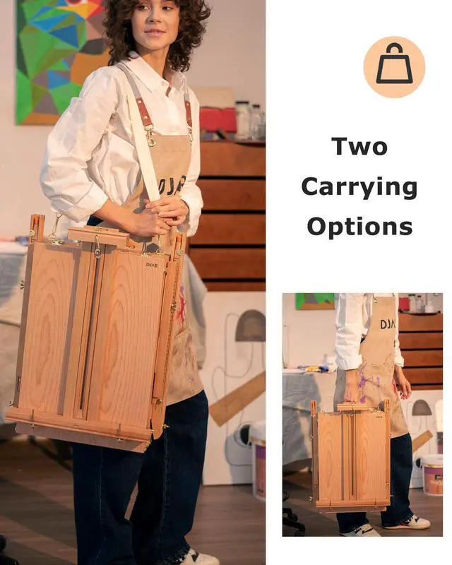 Alt view image 6 of 6 - Beechwood French Easel with Shoulder Strap, Holds Canvas up to 34" | Adjustable, Palette, Level Instrument, Scale Leg, Outdoor & Indoor, Tabletop & Floor Use for Professional & Beginner Artists