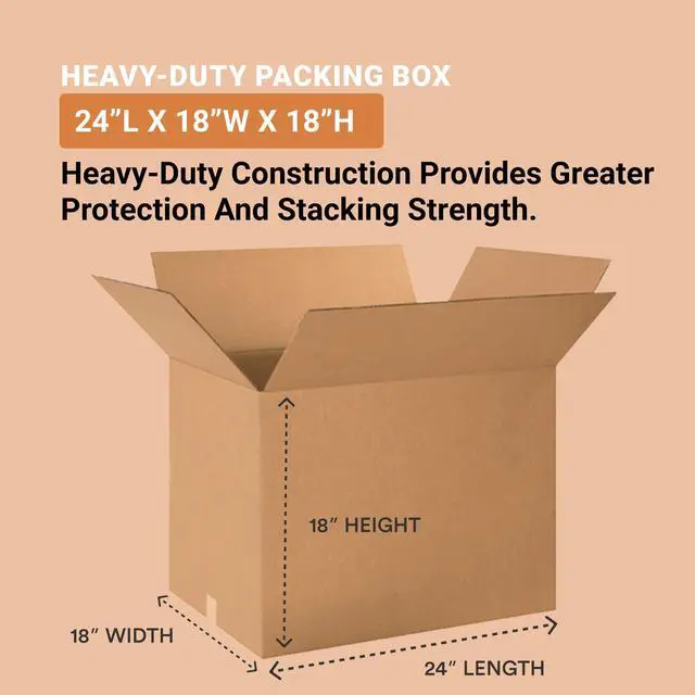 Alt view image 2 of 6 - Heavy-Duty Shipping Boxes, 24x18x18, 10-Pack | Heavy-Duty Shipping Boxes 24"L x 18"W x 18"H Corrugated Cardboard for Shipping & Packing, 10-Pack