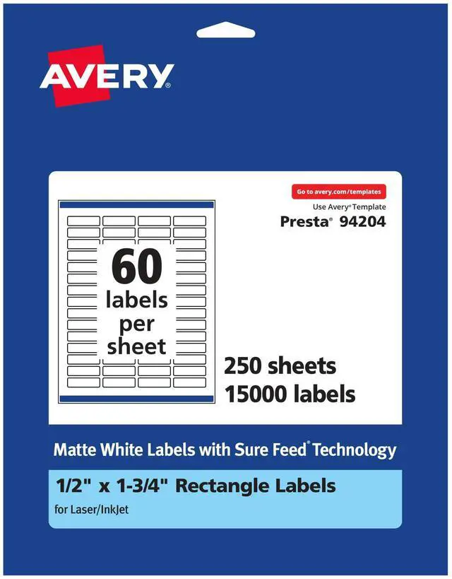 Main image of ® Matte White Rectangle Labels, Sure Feed® Technology, 0.5" x 1.75", 15,000 Matte White Printable Labels