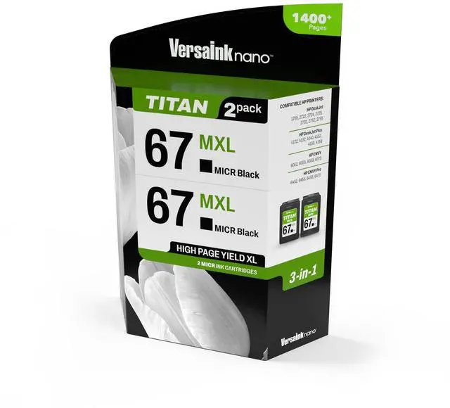 Alt view image 2 of 7 - Nano 67 MXL Titan-Magnetic (MICR 3-in-1) Black Ink Cartridge 2-Pack Replacement of 67 and 67 XL, Works with DESKJET 2723,2734,2755,2855,4133,4155,4255, Envy 6055,6075,6455,6475