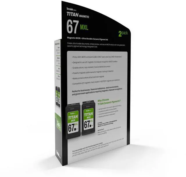 Alt view image 3 of 7 - Nano 67 MXL Titan-Magnetic (MICR 3-in-1) Black Ink Cartridge 2-Pack Replacement of 67 and 67 XL, Works with DESKJET 2723,2734,2755,2855,4133,4155,4255, Envy 6055,6075,6455,6475