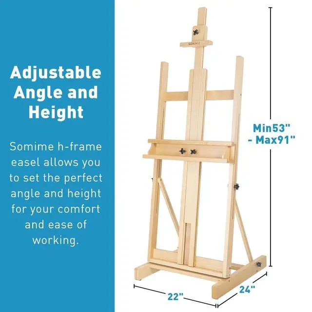 Alt view image 2 of 7 - Beechwood H-Frame Artist Studio Easel with Storage Drawer, Natural | Adjustable Wooden Painting Easel Holding Canvas up to 78" High