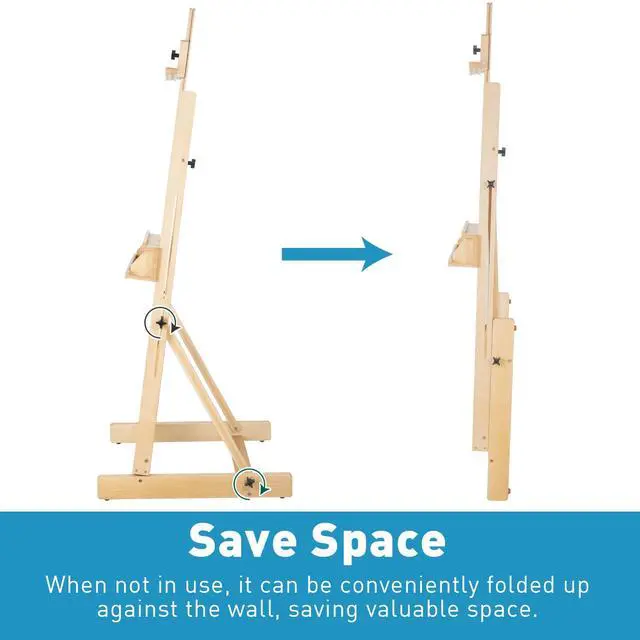 Alt view image 4 of 7 - Beechwood H-Frame Artist Studio Easel with Storage Drawer, Natural | Adjustable Wooden Painting Easel Holding Canvas up to 78" High