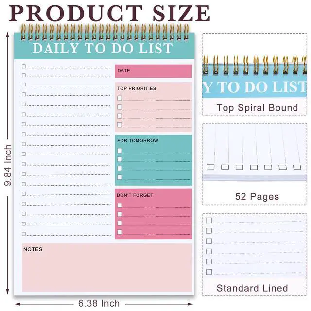 Alt view image 2 of 7 - 40 Pcs Daily to Do List Notepad Daily Planner with 52 Sheets Tear Off, Spiral to Do List Notebook Notepad Undated Bulk for Adults Kids Classroom Office Plan Work Schedule Checklist, 6.38 x 9.84 Inch