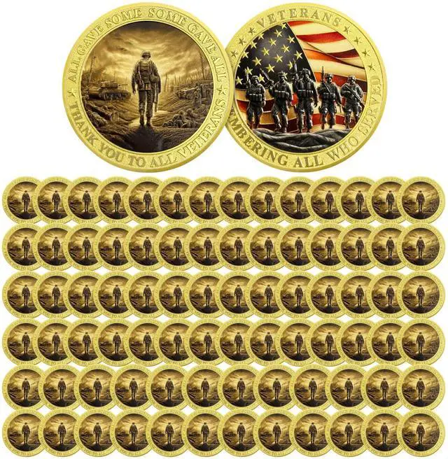 Main image of Military Challenge Coins - Bulk 82 Pcs Veterans Challenge Coin Remembering All Who Served Military Coins Soldier Tribute Coin Military Appreciation Gift
