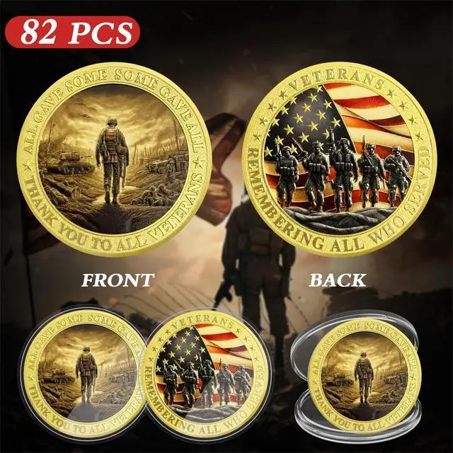 Alt view image 2 of 7 - Military Challenge Coins - Bulk 82 Pcs Veterans Challenge Coin Remembering All Who Served Military Coins Soldier Tribute Coin Military Appreciation Gift