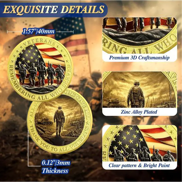 Alt view image 3 of 7 - Military Challenge Coins - Bulk 82 Pcs Veterans Challenge Coin Remembering All Who Served Military Coins Soldier Tribute Coin Military Appreciation Gift