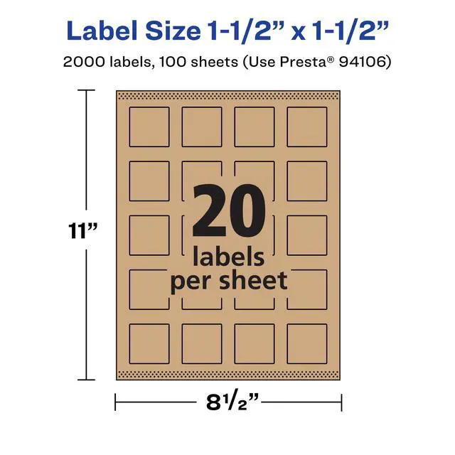 Alt view image 5 of 6 - ® Kraft Brown Square Labels, Sure Feed® Technology, 1.5" x 1.5", 2,000 Kraft Brown Labels, Print-to-The-Edge, Laser/Inkjet Printable