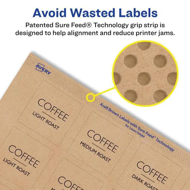 Alt view image 4 of 6 - ® Kraft Brown Square Labels, Sure Feed® Technology, 1.5" x 1.5", 2,000 Kraft Brown Labels, Print-to-The-Edge, Laser/Inkjet Printable