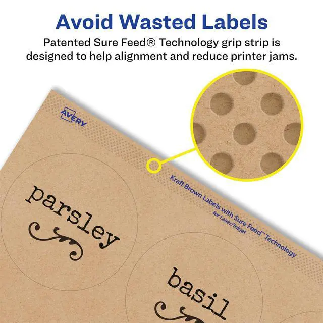 Alt view image 3 of 6 - ® Kraft Brown Round Labels, Sure Feed® Technology, 3" Diameter, 600 Kraft Brown Labels, Print-to-The-Edge, Laser/Inkjet Printable