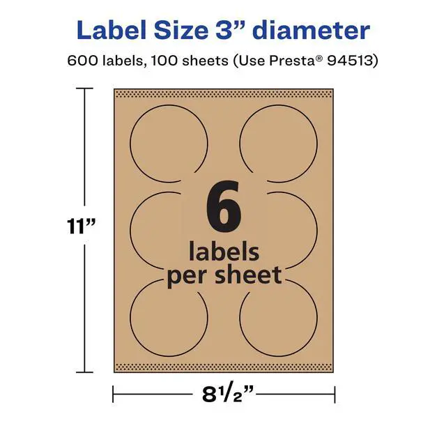 Alt view image 4 of 6 - ® Kraft Brown Round Labels, Sure Feed® Technology, 3" Diameter, 600 Kraft Brown Labels, Print-to-The-Edge, Laser/Inkjet Printable