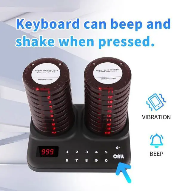 Alt view image 4 of 6 - Restaurant Pager System Wireless 20 Coaster Beeper Guest Customer Queue Buzzer for Food Truck Church Nursery Clinic Coffee Shop
