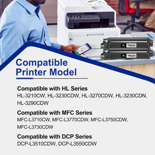 Alt view image 3 of 7 - TN223 Black Toner Cartridge Replacement for Brother TN223BK TN-223BK TN223 MFC-L3710CW MFC-L3770CDW MFC-L3750CDW HL-3210CW HL-3230CDW HL-3270CDW HL-3230CDN Printer (2-Pack)