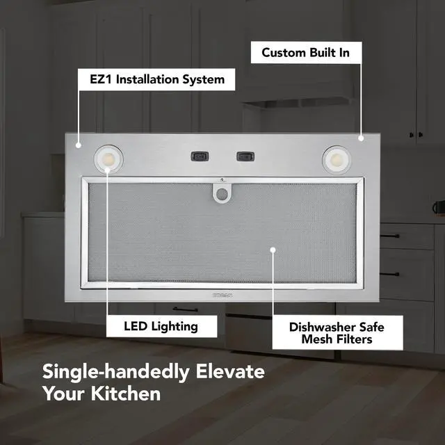 Alt view image 2 of 5 - PM300SS Custom Power Pack Range Hood Insert with 2-Speed Exhaust Fan and Light, 300 Max Blower CFM, Stainless Steel, 21-Inch Built