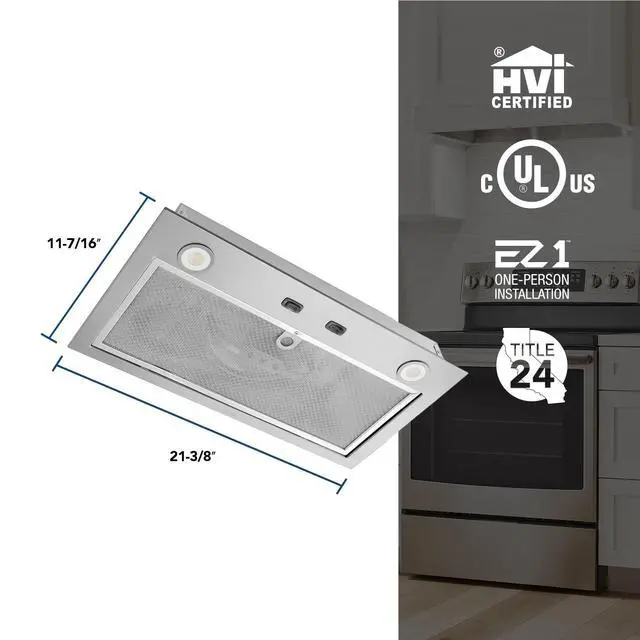Alt view image 4 of 5 - PM300SS Custom Power Pack Range Hood Insert with 2-Speed Exhaust Fan and Light, 300 Max Blower CFM, Stainless Steel, 21-Inch Built