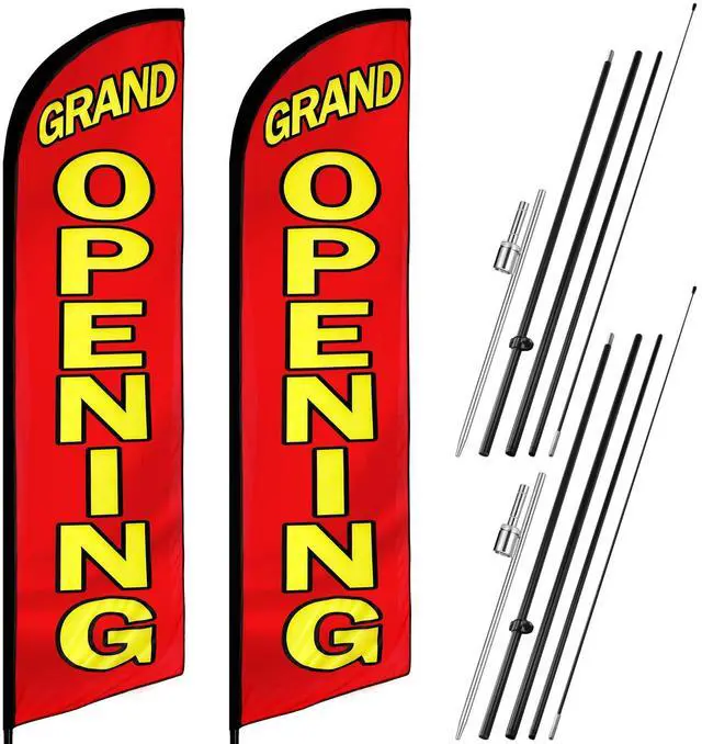 Main image of 2 Sets Large Feather Flag 15 x 2.3 ft Grand Opening Open Hiring Sale Advertising Feather Flag Pole Kit Banner Sign for Business Store Outdoor Swooper(Grand Opening)