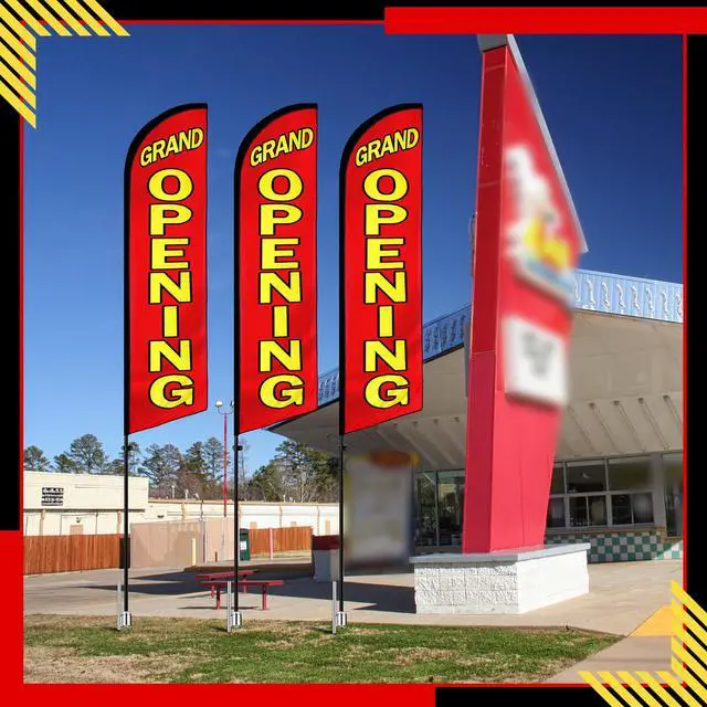 Alt view image 5 of 6 - 2 Sets Large Feather Flag 15 x 2.3 ft Grand Opening Open Hiring Sale Advertising Feather Flag Pole Kit Banner Sign for Business Store Outdoor Swooper(Grand Opening)
