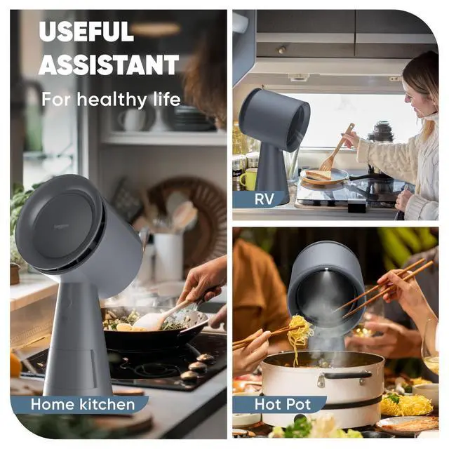 Alt view image 4 of 7 - Portable Range Hood Kitchen5-Layer Filter Compact Desktop Exhaust Fan, Powerful 3-Speed Smoke Removal, Low Noise Countertop Range Hood, Oil Cup, for Apartments, Dorm, RV, Indoor BBQ - Grey