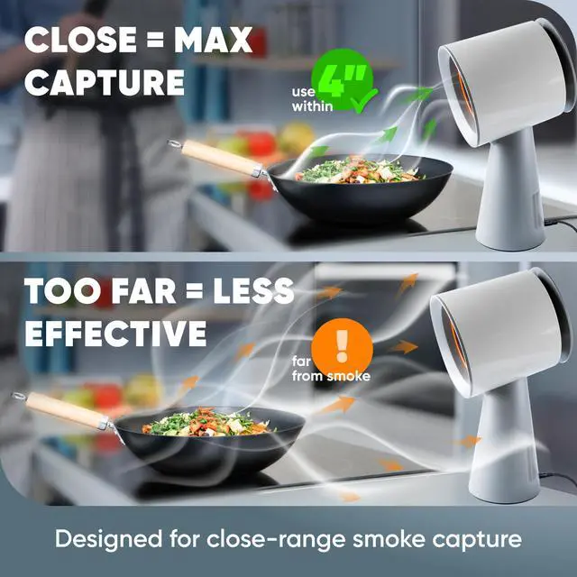Alt view image 3 of 7 - Portable Range Hood Kitchen5-Layer Filter Compact Desktop Exhaust Fan, Powerful 3-Speed Smoke Removal, Low Noise Countertop Range Hood, Oil Cup, for Apartments, Dorm, RV, Indoor BBQOff-white