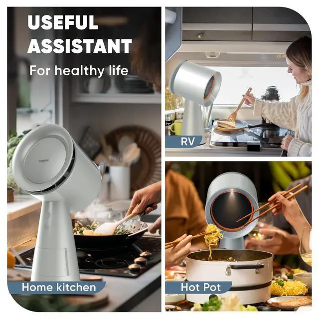 Alt view image 4 of 7 - Portable Range Hood Kitchen5-Layer Filter Compact Desktop Exhaust Fan, Powerful 3-Speed Smoke Removal, Low Noise Countertop Range Hood, Oil Cup, for Apartments, Dorm, RV, Indoor BBQOff-white