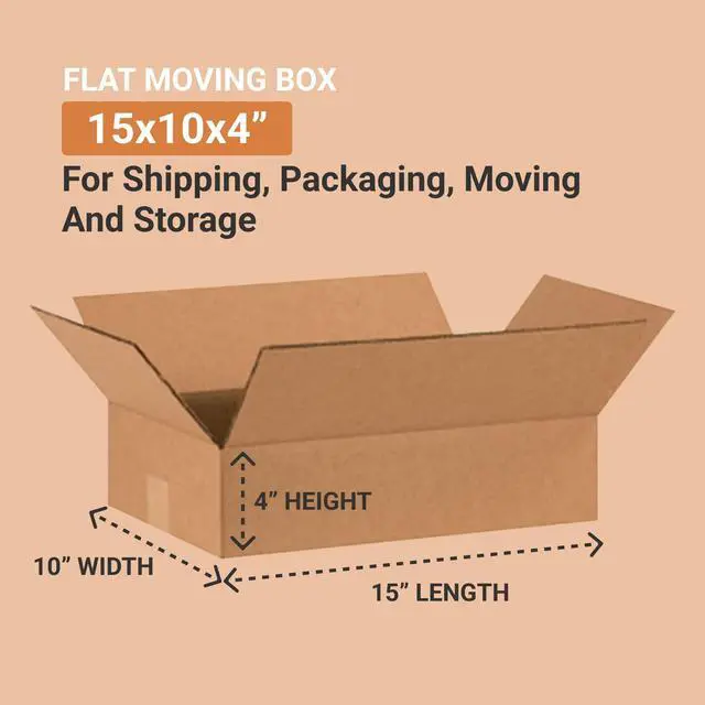 Alt view image 2 of 2 - Shipping Boxes Flat 15"L x 10"W x 4"H 25-Pack - Corrugated Cardboard Box for Moving, Mailing, Packing, Packaging and Storage