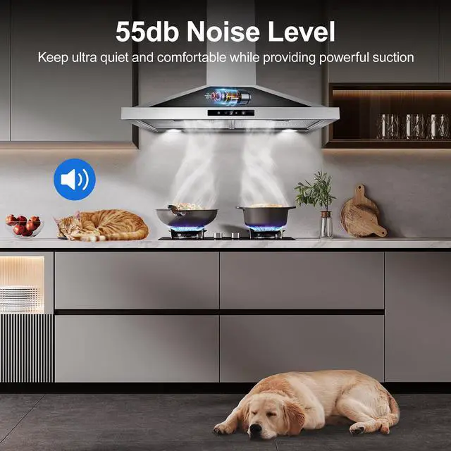 Alt view image 4 of 7 - Range Hood 30 inch Wall Mount, Kitchen Vent Hood 450 CFM in Stainless Steel, Stove Vent Hood with Ducted Convertible Ductless, Touch Switch, LEDs Light, 3-Speed Fan, Aluminum Filters