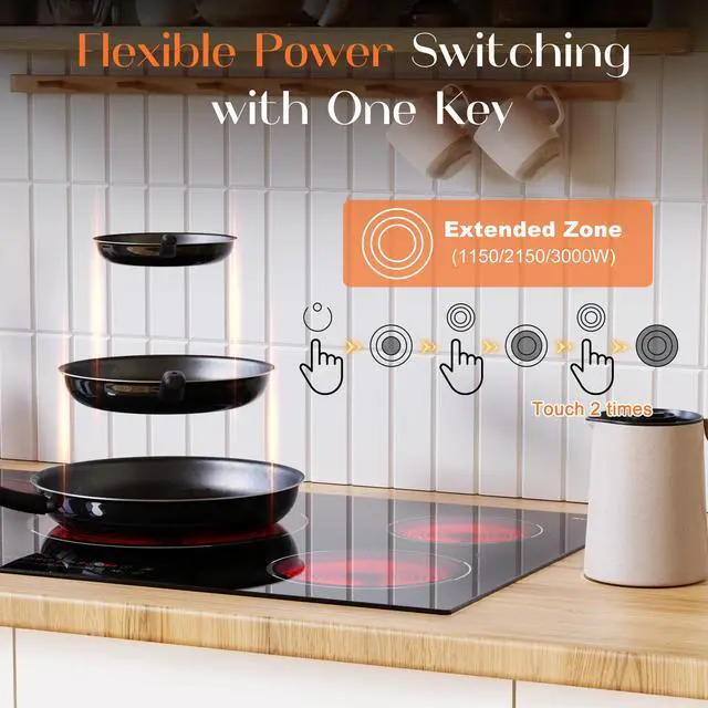 Alt view image 3 of 7 - 36 Inch Electric Cooktop, 5 Burner Electric Cooktop Bulit in, 9200W, 9 Power Levels, Electrics Stove with Timer, Safety Lock, Pause, 220V-240V Hard Wire