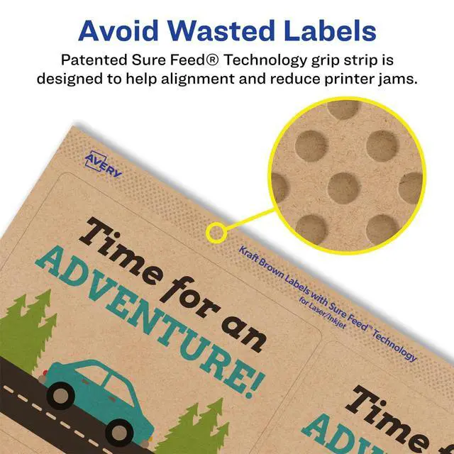 Alt view image 4 of 6 - ® Kraft Brown Rectangle Labels, Sure Feed® Technology, 3-1/3" x 4", 600 Kraft Brown Labels, Laser/Inkjet Printable