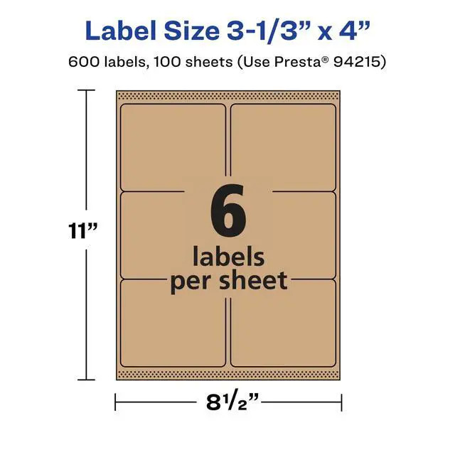 Alt view image 5 of 6 - ® Kraft Brown Rectangle Labels, Sure Feed® Technology, 3-1/3" x 4", 600 Kraft Brown Labels, Laser/Inkjet Printable