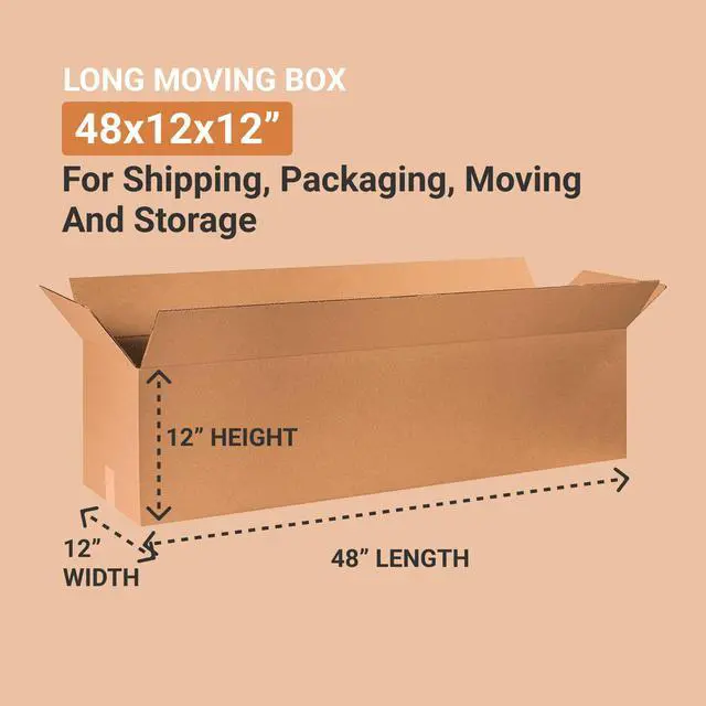 Alt view image 2 of 6 - 481212 Long Corrugated Cardboard Box 48" L x 12" W x 12" H, Kraft, For Shipping, Packing and Moving (Pack of 10)
