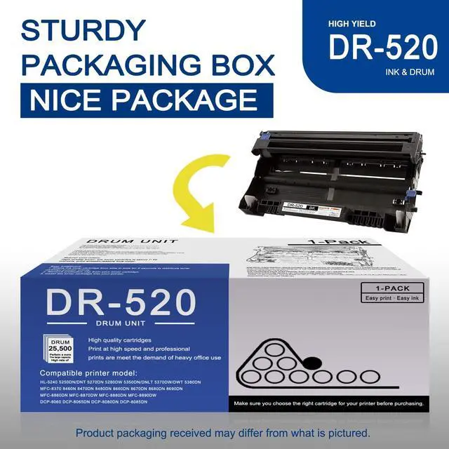 Alt view image 5 of 7 - 1 Pack DR520 DR-520 Black Drum Unit Compatible DR520 Replacement for Brother HL-5240 5250DN/DNT 5270DN 5280DW MFC-8370 8460N 8470DN 8480DN 8660DN 8670DN 8690DN 8860DN DCP-8060 8065DN 8080DN Printer