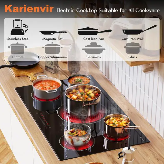 Alt view image 7 of 7 - 36 Inch Electric Cooktop, 5 Burner Electric Cooktop Bulit in, 9200W, 9 Power Levels, Electrics Stove with Timer, Safety Lock, Pause, 220V-240V Hard Wire