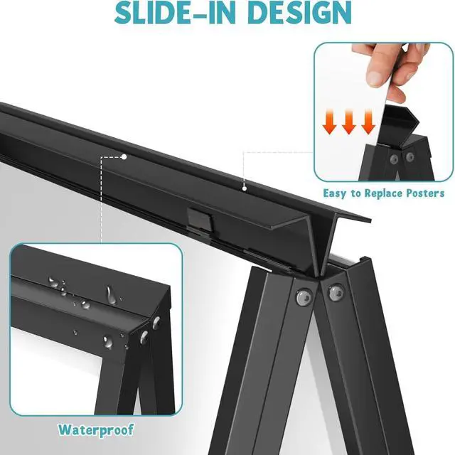 Alt view image 2 of 7 - 6 PACK 24 x 36 Inch A Frame Sign, Frame Only | Heavy Duty Double-Sided Sandwich Board, Folding Sidewalk Sandwich Board Signs, for Storefronts, Cafes, Cultural Venues, Black