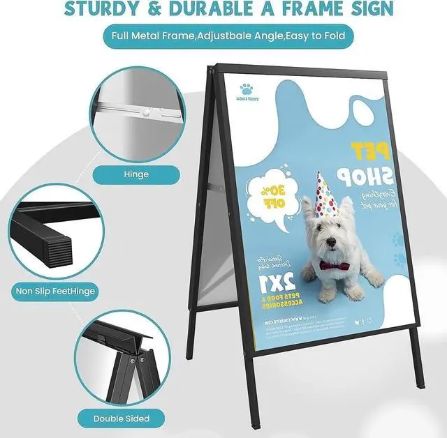 Alt view image 4 of 7 - 6 PACK 24 x 36 Inch A Frame Sign, Frame Only | Heavy Duty Double-Sided Sandwich Board, Folding Sidewalk Sandwich Board Signs, for Storefronts, Cafes, Cultural Venues, Black