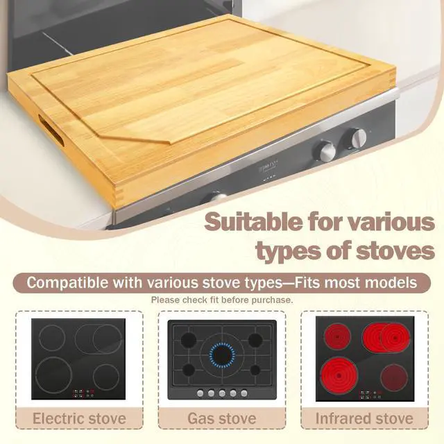 Alt view image 2 of 7 - 4 In 1 Noodle Board Stove Cover Lightweight Cutting Board Wood Stove Top Covers for Electric Stove, Glass Gas Stove Cover for Gas Burners - 30" x 22"