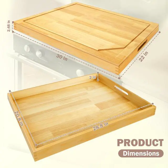 Alt view image 3 of 7 - 4 In 1 Noodle Board Stove Cover Lightweight Cutting Board Wood Stove Top Covers for Electric Stove, Glass Gas Stove Cover for Gas Burners - 30" x 22"