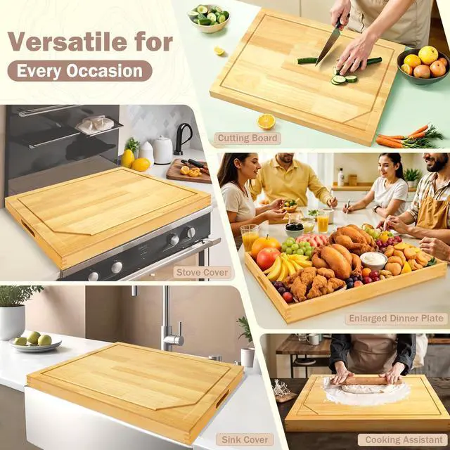 Alt view image 7 of 7 - 4 In 1 Noodle Board Stove Cover Lightweight Cutting Board Wood Stove Top Covers for Electric Stove, Glass Gas Stove Cover for Gas Burners - 30" x 22"