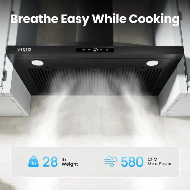 Alt view image 2 of 7 - 30 Inch Wall Mount Range Hood 580CFM Convertible Touch Control Black